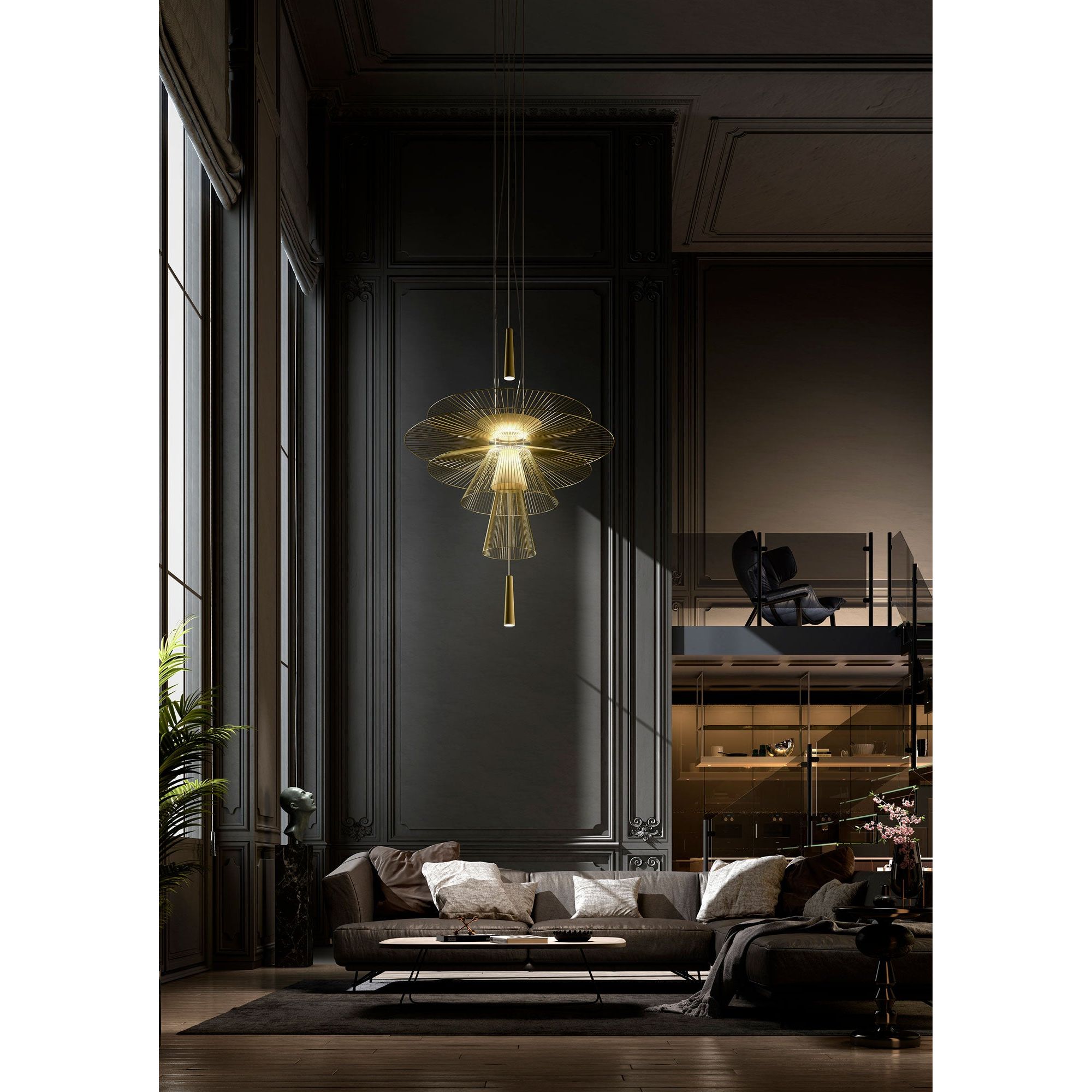 Modern Gravity Pendant Chandelier with Adjustable LED Illumination - Black & Champagne Finishes
