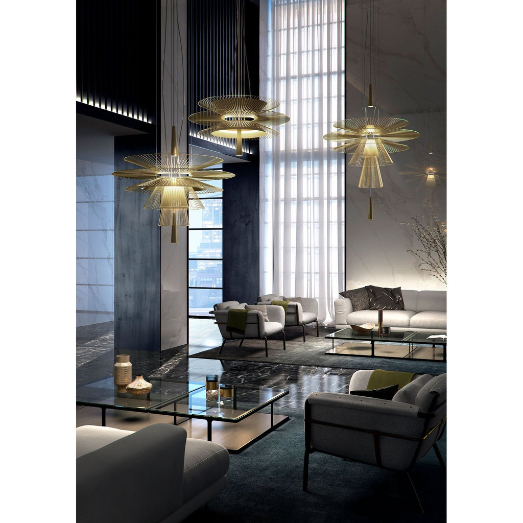 Modern Gravity Pendant Chandelier with Adjustable LED Illumination - Black & Champagne Finishes