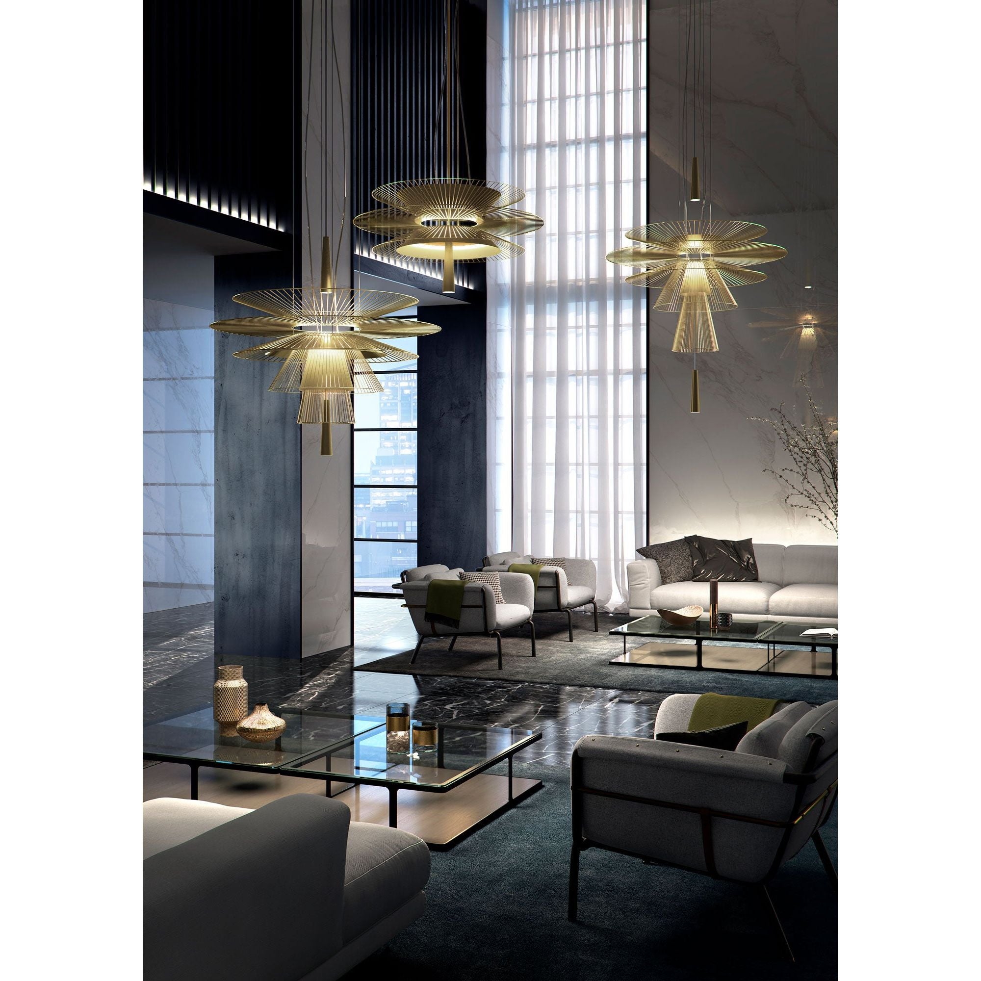 Modern Gravity Pendant Chandelier with Adjustable LED Illumination - Black & Champagne Finishes