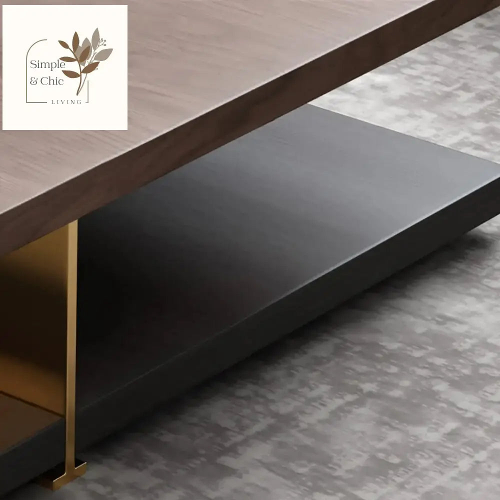 Industrial Black & Walnut Square Pedestal Coffee Table Solid Wood Accent Table