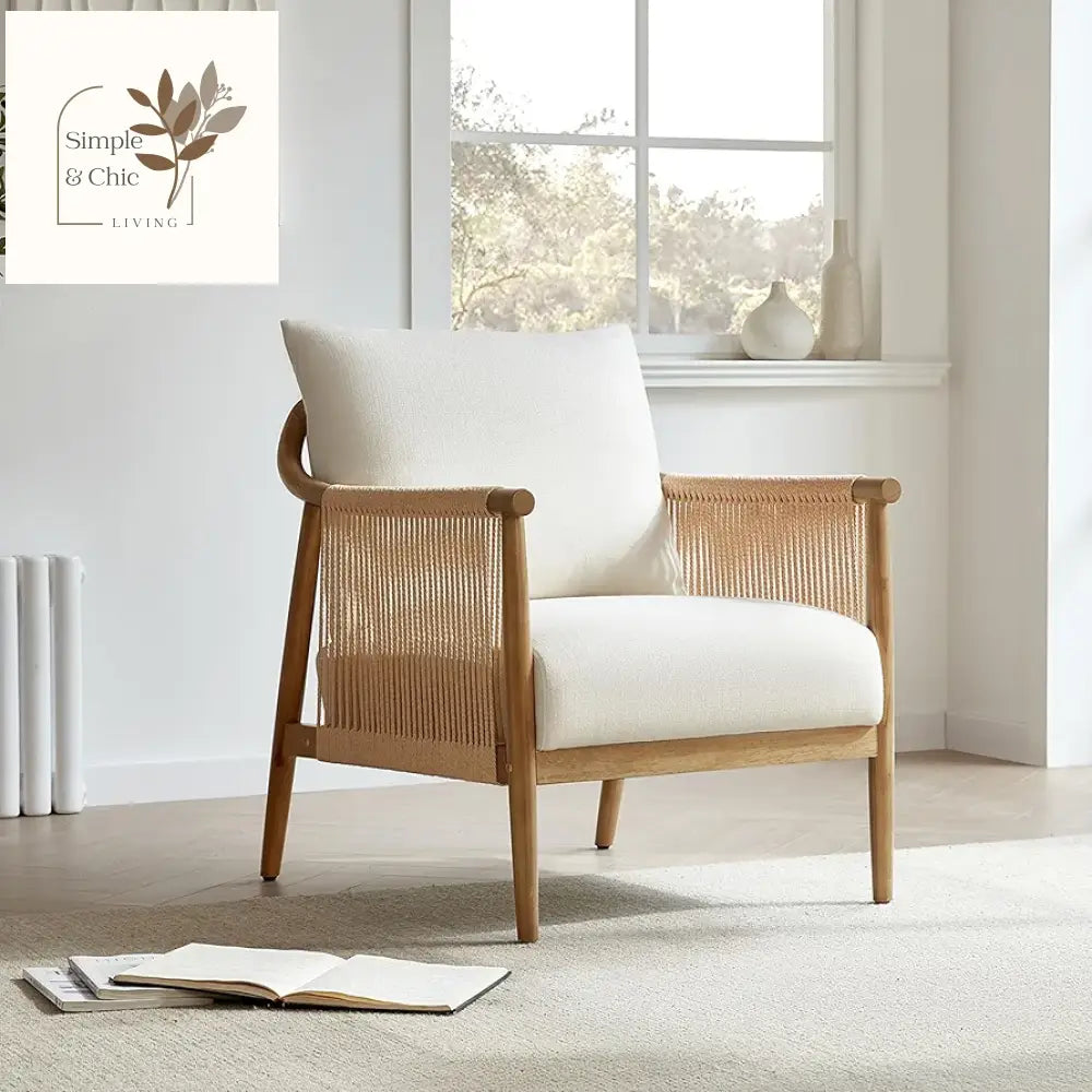 CHITA Braid Armchair Set of 2, Modern Accent Chair for Living Room, Cream