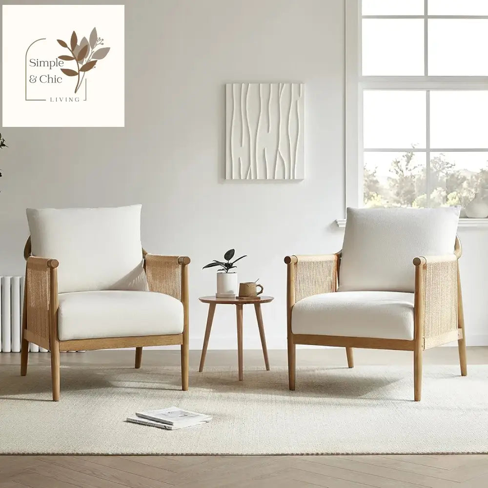 CHITA Braid Armchair Set of 2, Modern Accent Chair for Living Room, Cream