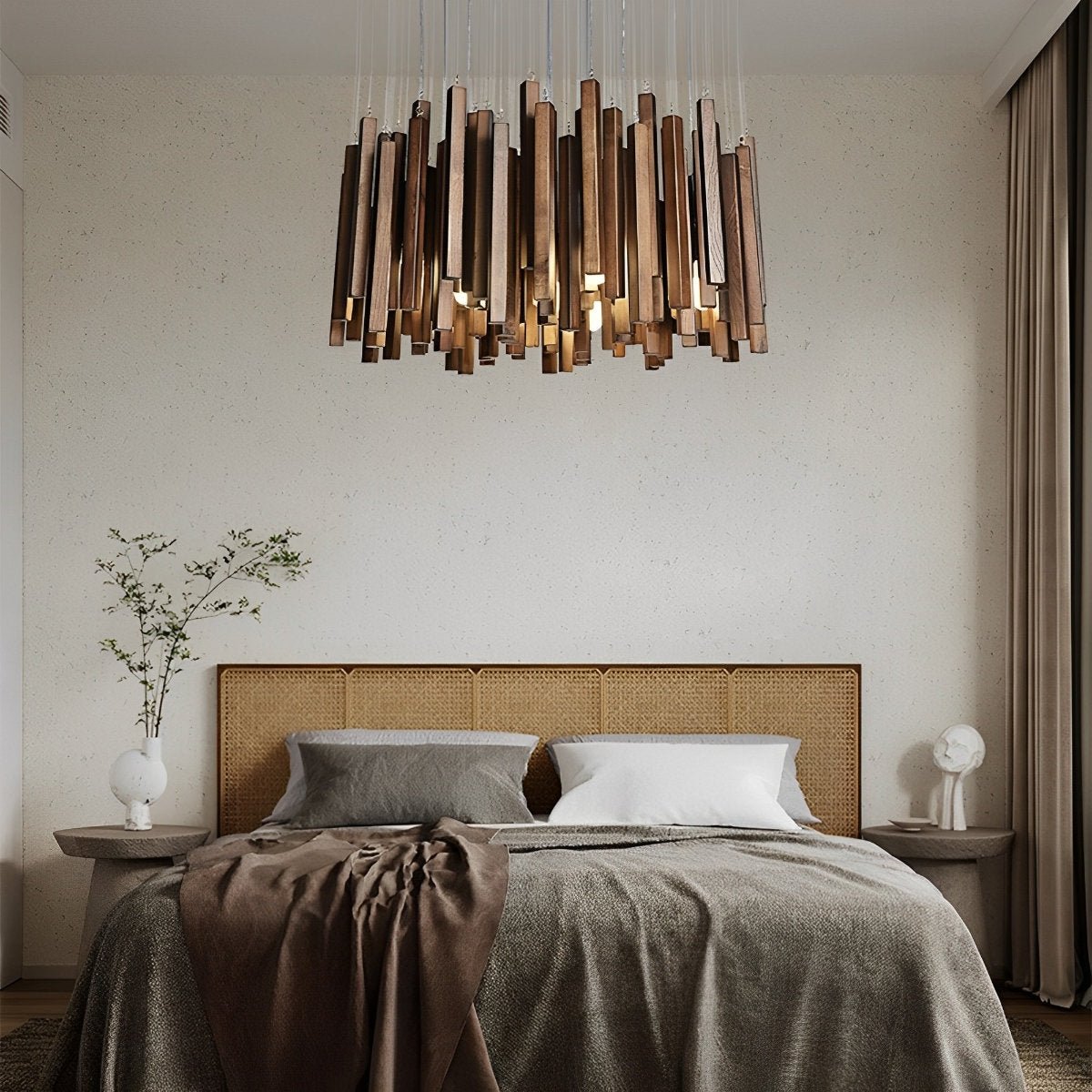 Flyachilles Modern Minimalist Wood Firewood Stick Chandelier Light