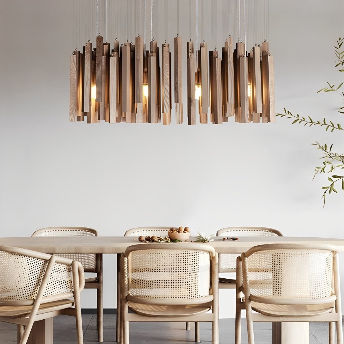 Flyachilles Modern Minimalist Wood Firewood Stick Chandelier Light