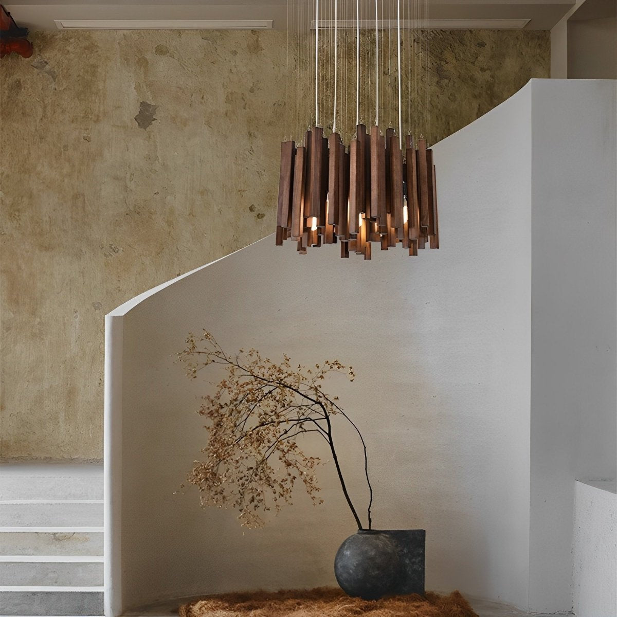 Flyachilles Modern Minimalist Wood Firewood Stick Chandelier Light