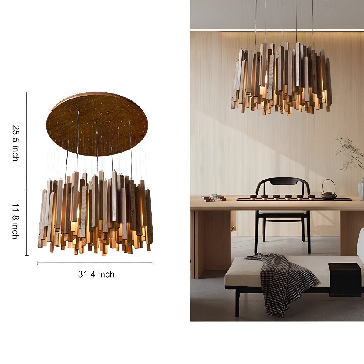 Flyachilles Modern Minimalist Wood Firewood Stick Chandelier Light