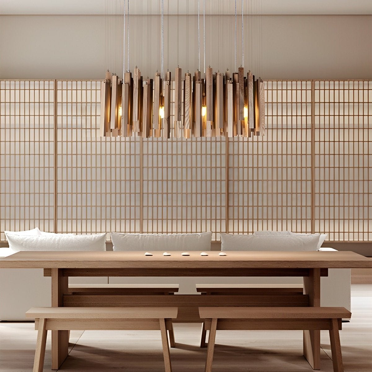 Flyachilles Modern Minimalist Wood Firewood Stick Chandelier Light