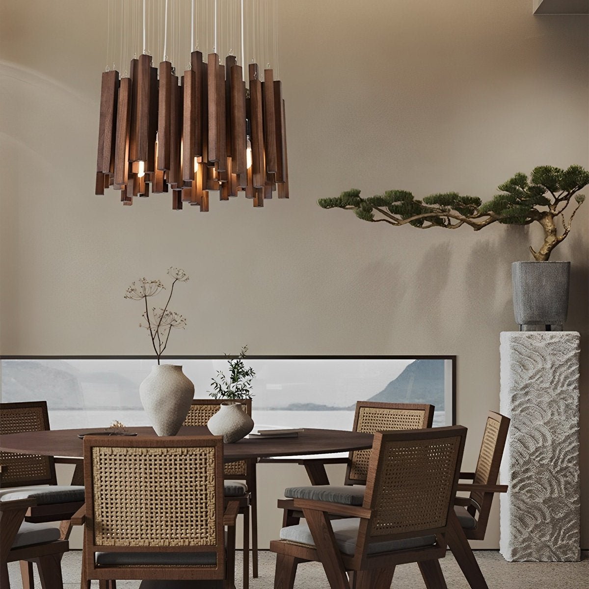 Flyachilles Modern Minimalist Wood Firewood Stick Chandelier Light