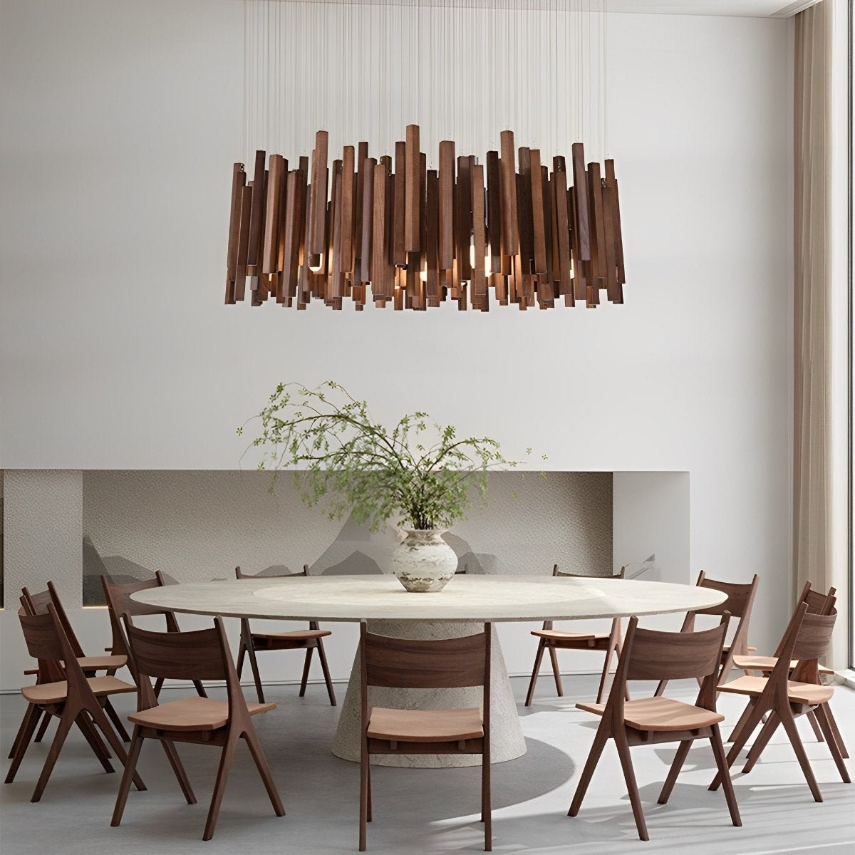Flyachilles Modern Minimalist Wood Firewood Stick Chandelier Light