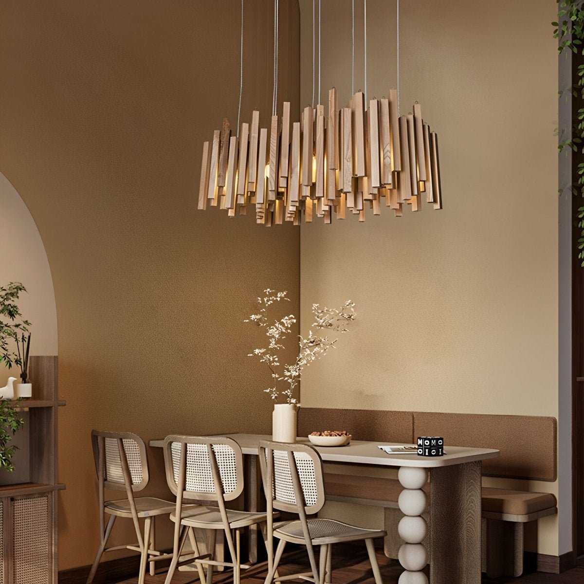 Flyachilles Modern Minimalist Wood Firewood Stick Chandelier Light