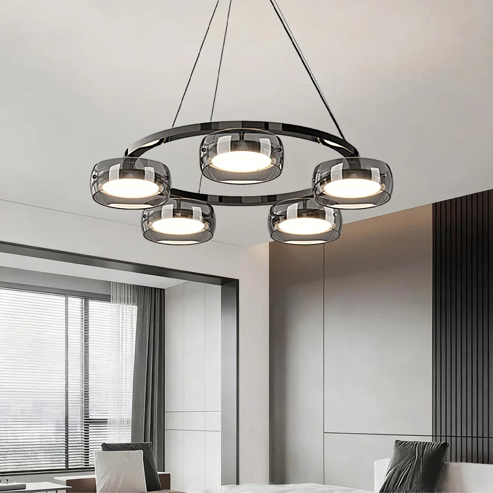 Modern Smoky Glass LED Ring Chandelier