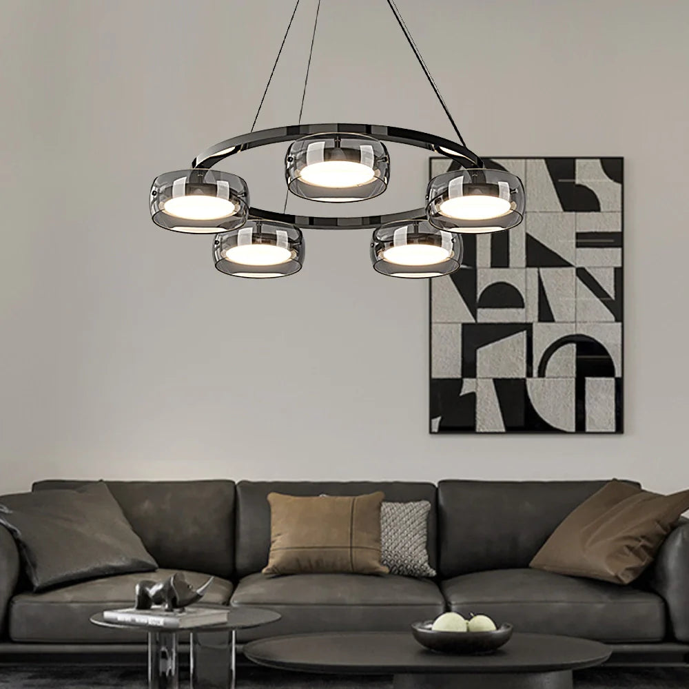 Modern Smoky Glass LED Ring Chandelier