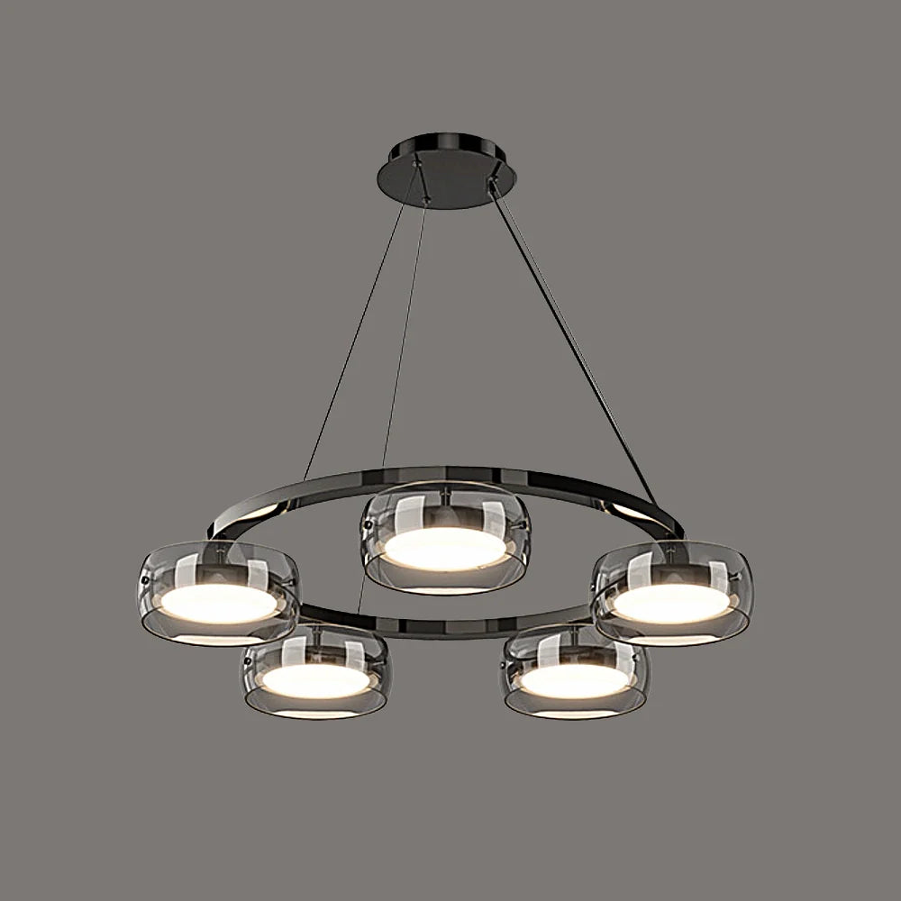 Modern Smoky Glass LED Ring Chandelier