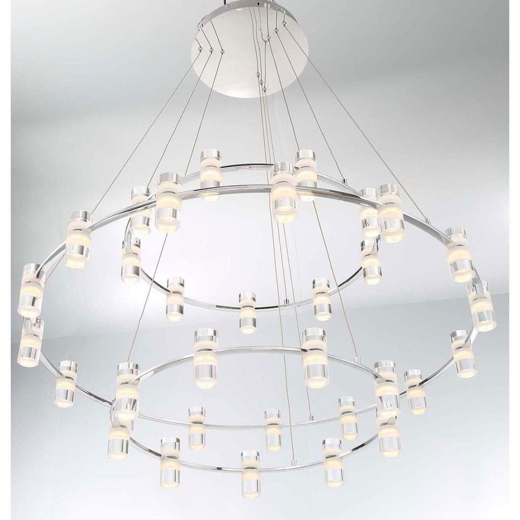Netto Modern Three-Tier Chandelier with Chrome Finish and Frosted Acrylic Accents