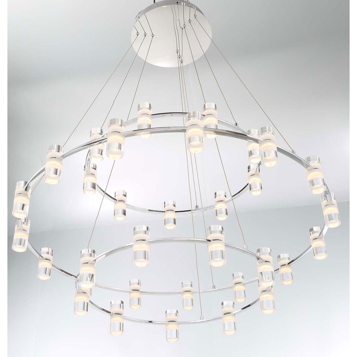 Netto Modern Three-Tier Chandelier with Chrome Finish and Frosted Acrylic Accents