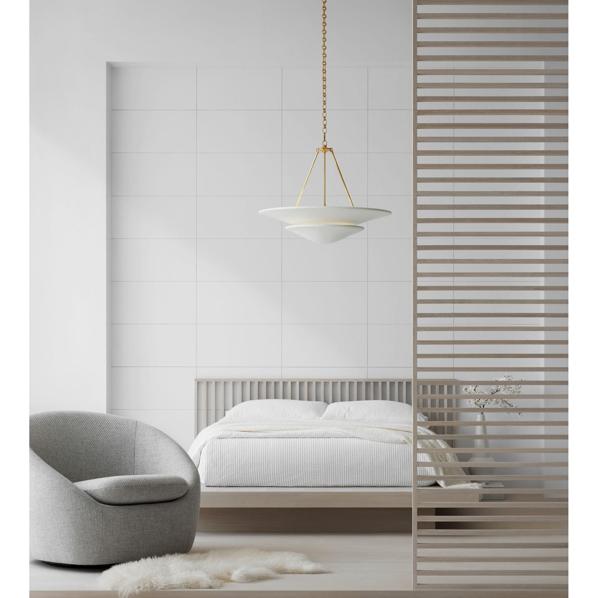 Mollino Chandelier by AERIN - Vintage French Sculpture-Inspired Plaster Finish with Hand-Rubbed Antique Brass